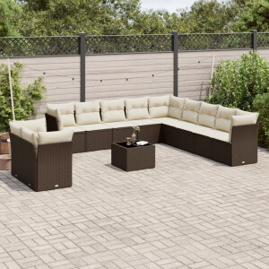 vidaXL 12-delige Loungeset met kussens poly rattan bruin
