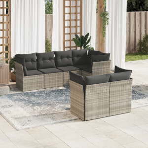 vidaXL 7-delige Loungeset met kussens poly rattan lichtgrijs