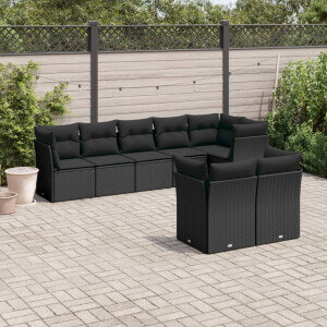 vidaXL 8-delige Loungeset met kussens poly rattan zwart