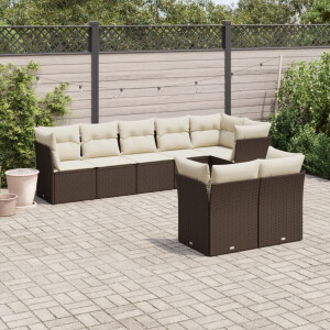 vidaXL 8-delige Loungeset met kussens poly rattan bruin