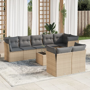 vidaXL 9-delige Loungeset met kussens poly rattan beige