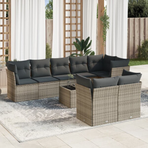 vidaXL 9-delige Loungeset met kussens poly rattan grijs