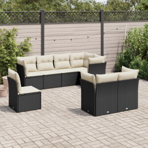 vidaXL 8-delige Loungeset met kussens poly rattan zwart