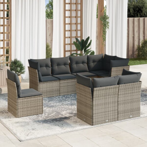 vidaXL 8-delige Loungeset met kussens poly rattan grijs
