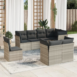 vidaXL 8-delige Loungeset met kussens poly rattan lichtgrijs