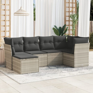 vidaXL 6-delige Loungeset met kussens poly rattan lichtgrijs