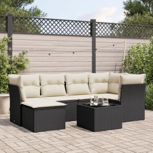 vidaXL 7-delige Loungeset met kussens poly rattan zwart