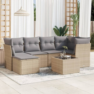vidaXL 7-delige Loungeset met kussens poly rattan beige