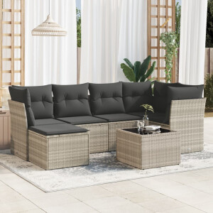vidaXL 7-delige Loungeset met kussens poly rattan lichtgrijs