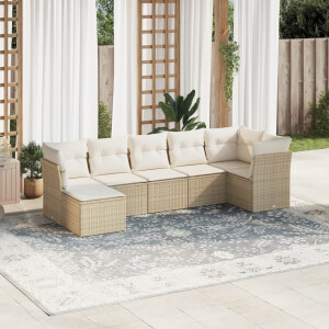 vidaXL 7-delige Loungeset met kussens poly rattan beige