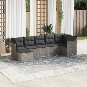 vidaXL 7-delige Loungeset met kussens poly rattan grijs