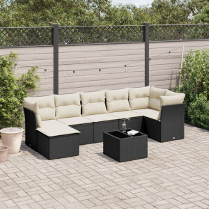 vidaXL 8-delige Loungeset met kussens poly rattan zwart