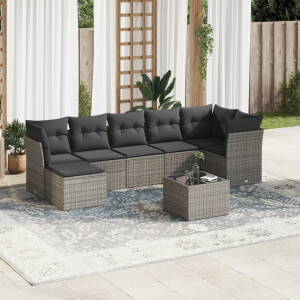 vidaXL 8-delige Loungeset met kussens poly rattan grijs