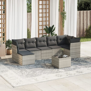 vidaXL 8-delige Loungeset met kussens poly rattan lichtgrijs