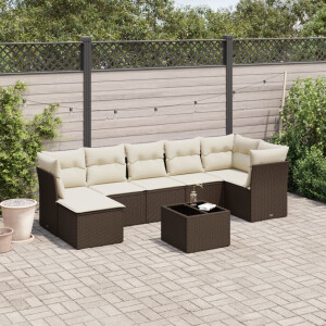 vidaXL 8-delige Loungeset met kussens poly rattan bruin