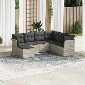 vidaXL 7-delige Loungeset met kussens poly rattan lichtgrijs