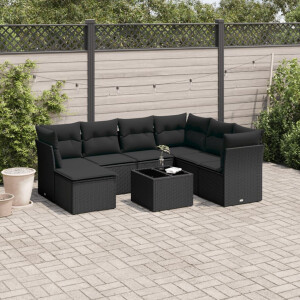 vidaXL 8-delige Loungeset met kussens poly rattan zwart