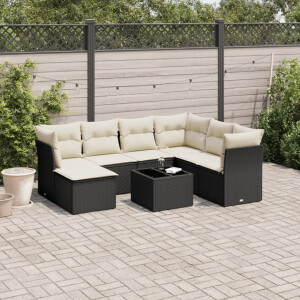 vidaXL 8-delige Loungeset met kussens poly rattan zwart