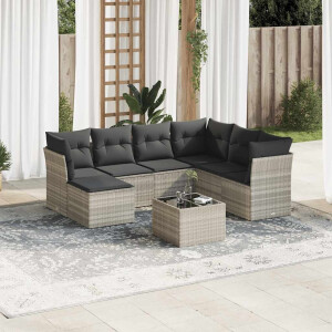 vidaXL 8-delige Loungeset met kussens poly rattan lichtgrijs