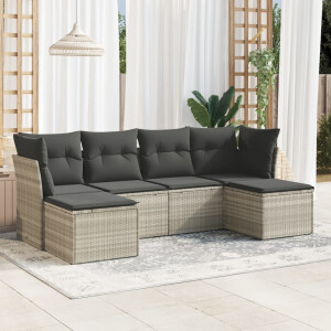 vidaXL 6-delige Loungeset met kussens poly rattan lichtgrijs