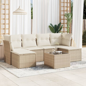 vidaXL 7-delige Loungeset met kussens poly rattan beige