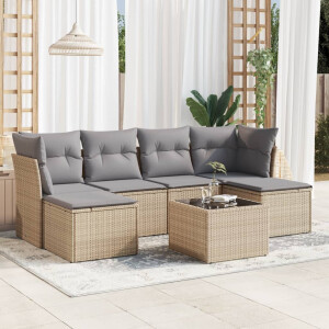 vidaXL 7-delige Loungeset met kussens poly rattan beige