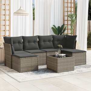 vidaXL 7-delige Loungeset met kussens poly rattan grijs