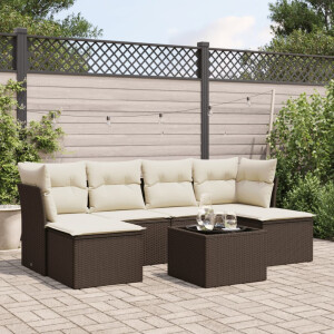 vidaXL 7-delige Loungeset met kussens poly rattan bruin