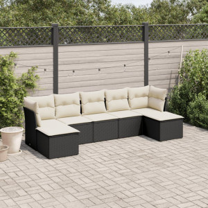 vidaXL 7-delige Loungeset met kussens poly rattan zwart