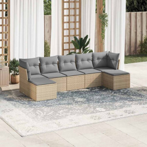 vidaXL 7-delige Loungeset met kussens poly rattan lichtgrijs