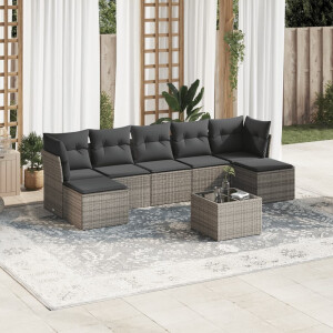 vidaXL 8-delige Loungeset met kussens poly rattan grijs