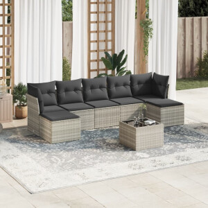 vidaXL 8-delige Loungeset met kussens poly rattan lichtgrijs