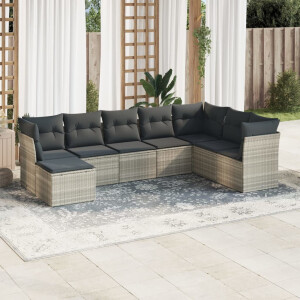 vidaXL 8-delige Loungeset met kussens poly rattan lichtgrijs
