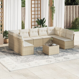 vidaXL 10-delige Loungeset met kussens poly rattan beige