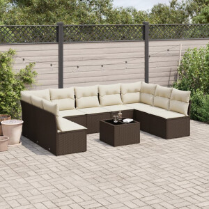 vidaXL 10-delige Loungeset met kussens poly rattan bruin