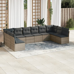vidaXL 10-delige Loungeset met kussens poly rattan grijs
