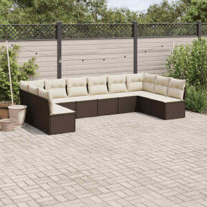 vidaXL 10-delige Loungeset met kussens poly rattan bruin