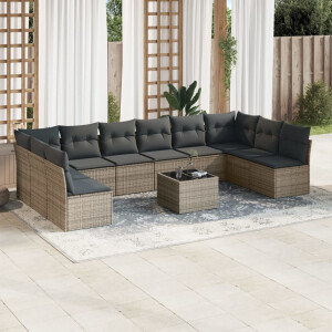 vidaXL 11-delige Loungeset met kussens poly rattan grijs
