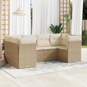 vidaXL 6-delige Loungeset met kussens poly rattan beige