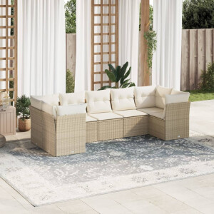 vidaXL 7-delige Loungeset met kussens poly rattan beige