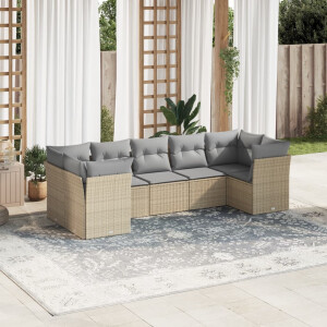 vidaXL 7-delige Loungeset met kussens poly rattan beige
