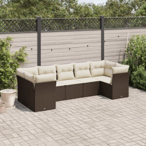 vidaXL 7-delige Loungeset met kussens poly rattan bruin