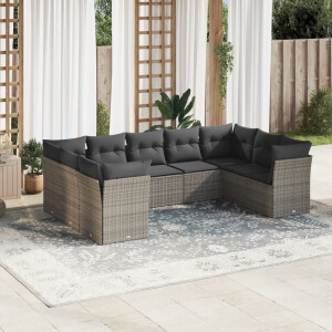 vidaXL 9-delige Loungeset met kussens poly rattan grijs