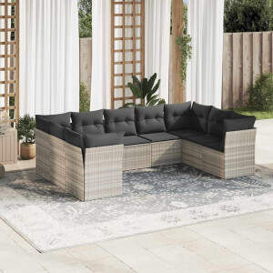 vidaXL 9-delige Loungeset met kussens poly rattan lichtgrijs
