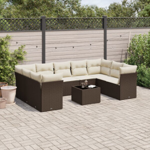 vidaXL 10-delige Loungeset met kussens poly rattan bruin