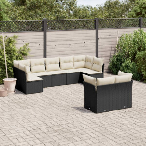 vidaXL 9-delige Loungeset met kussens poly rattan zwart