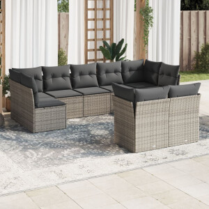 vidaXL 9-delige Loungeset met kussens poly rattan grijs