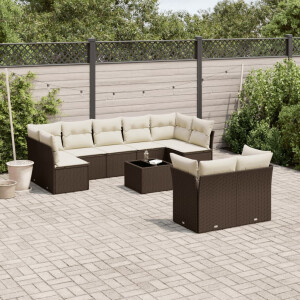vidaXL 10-delige Loungeset met kussens poly rattan bruin