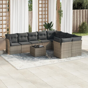 vidaXL 10-delige Loungeset met kussens poly rattan grijs