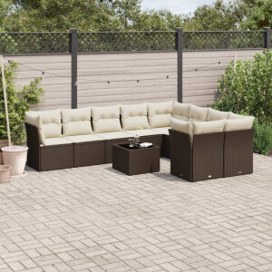 vidaXL 10-delige Loungeset met kussens poly rattan bruin